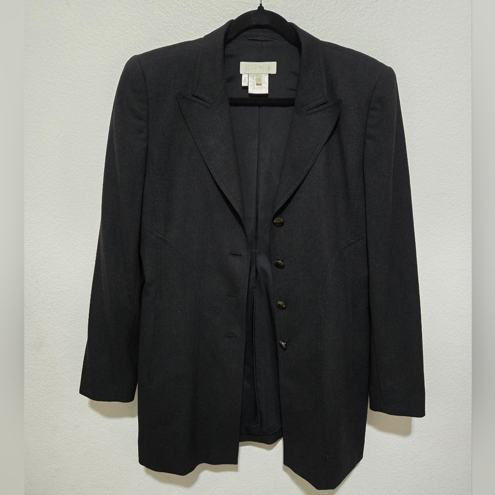 Escada Margaretha Ley Charcoal Grey Wool Blend Blazer Jacket Gold Buttons Sz 38 - Picture 2 of 16